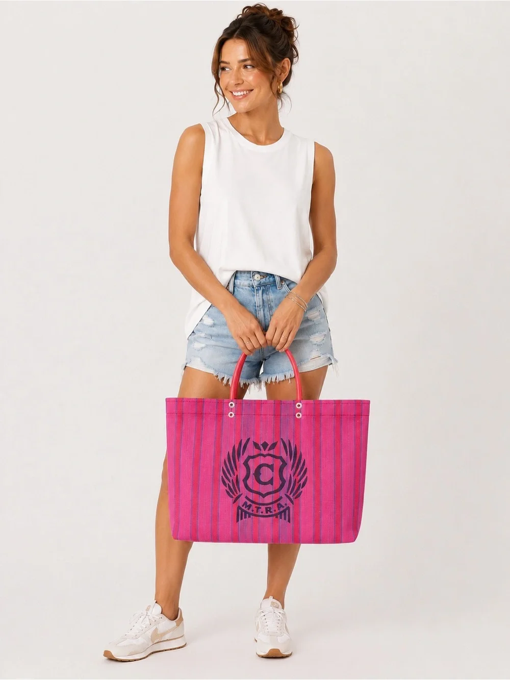 NEW Consuela Fiesta Pink Striped Shopping Tote Mesh